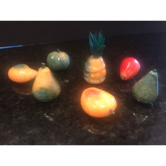 1960's Alabaster Stone Fruit Italian Carved Marble Mid Century Décor Set of 7 - Picture 2 of 10